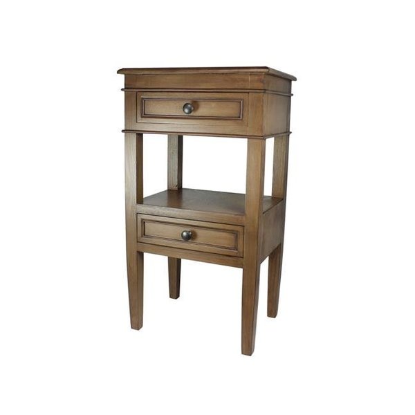 Houshtec Urban Designs 7743609 Erika 2-Drawer Middle Shelf Wooden Accent Side Table; Brown - 285 x 16 x 12 in. 7743609